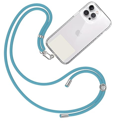 TBOC Cordino Catenella Laccio Strap Porta Cover [Turchese] con Toppa di Fissaggio [Bianco Ice] per Telefono Cellulare da Collo - Tracolla Catenina con cordini Accessori Telefoni Universale Laccetti