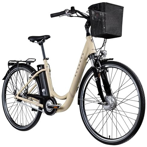 ZÜNDAPP E Bike Damen Fahrrad 28 Zoll | Ebike City Erwachsene 155-190 cm | Retro E-Bike 7 Gang Schaltung Rücktrittbremse | Elektro Fahrräder mit Licht Z517 (Elfenbein, 48 cm)