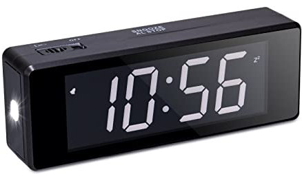 Timegyro LED Digital Clock Batterie betrieben mit Taschenlampe, Kompakter Wecker für Schlafzimmer, LED/LCD Display schaltbar, Einstellbare LED Helligkeit,12/24Hr, Snooze