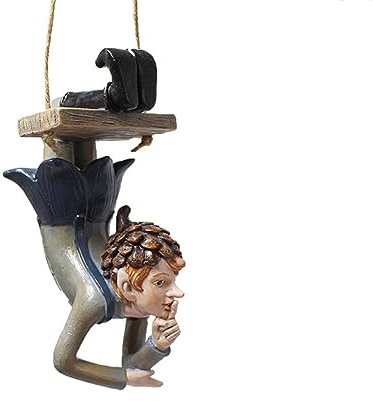 Uposao - Figura de duende de bosque swing, estatua de elfo de resina duradera hecha a mano exquisita, hermosa estatua de duende colgante para patios para el hogar