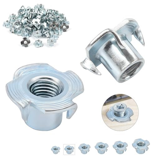 Nenull 60 dadi a innesto M4 x 8 mm, in acciaio al carbonio zincato con 4 punte, per legno, tavole, mobili, artigiani, costruzioni, pareti da arrampicata, kit di viti, fai da te