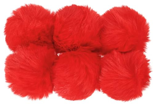 PATIKIL Faux Fur Pom Poms for Hats, 6 Pcs Fluffy Soft Fur Poms Balls for Keychain Knitting Hats DIY Scarves Gloves Bag Christmas, Red