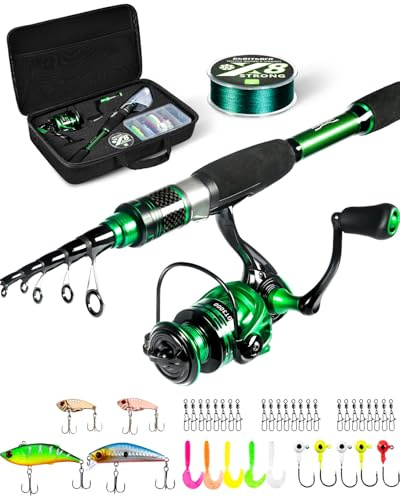 Ghosthorn Fishing Rod and Reel Combo Graphite Telescoping Fishing Pole Collapsible Portable Travel Kit with Carrier Bag for Freshwater Saltwater