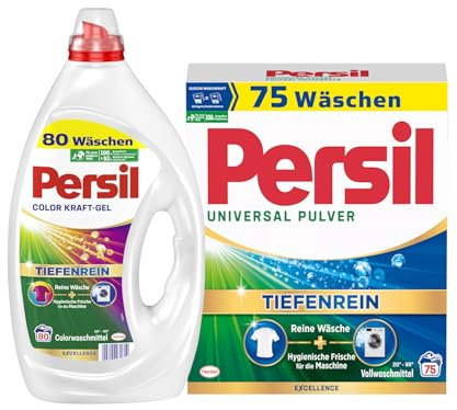 PERSIL-Set Kraft-Gel 1x 80 Waschladungen Color & Pulver 1x 75 Waschladungen Universal, Color- & Vollwaschmittel-Set für reine Wäsche und hygienische Frische für die Maschine