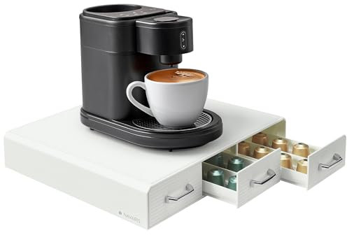 Navaris Coffee Capsule Triple Drawer - Coffee Pods Holder Storage Drawer - Space-Saving Coffee Machine Pod Organiser for Kitchen - Coffee Pod Tray Fits up to 48 Cups - White