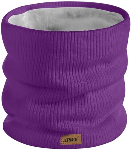 ATNKE Invierno Cálido Cuello Polainas Espesar Prueba Viento Bufandas Polvo Rostro Mascarilla Esquí Círculo Doble Capa Forro Polar Tejer Bufanda Regalos para Hombres y Mujeres/Inner Purple