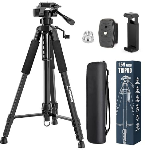 Stativ Laser, CIGMAN 1,5m-Aluminium-Verstellstativ Baustativ für Laser und Kameras mit 3-Wege-Schwenkkopf und Blasenebene, 1/4-Zoll-20- und 5/8-Zoll-11-Gewindeadaptern, (CTP01)