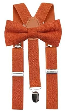 Children's Kids Boys Cotton Blend Bow Tie & Braces Set (Burnt Orange Bow Tie & Burnt Ornage Braces)