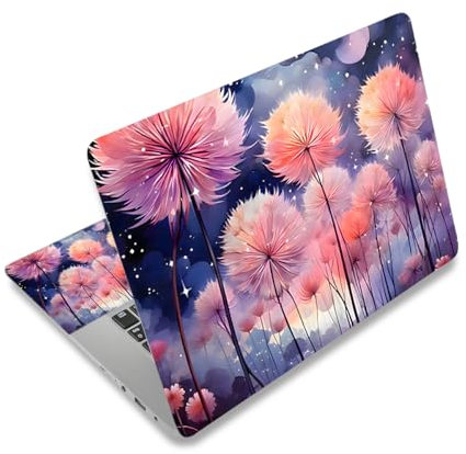Laptop Decal Sticker Skin Cover, 12 13.1 13.3 14 15 15.4 15.6 Laptop Netbook Vinyl Art Skin Sticker Cover Notebook PC Protector (2 Wrist Pad Included), Removable Reusable, Dreamy Dandelions
