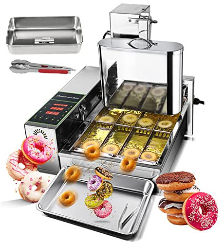 2000W Máquina Comercial para Hacer Donuts, 4/6 Filas Mini Donut Maker con Panel de Control Inteligente,Freidora Digital de Donuts Auto Flip Espesor de Donut Ajustable