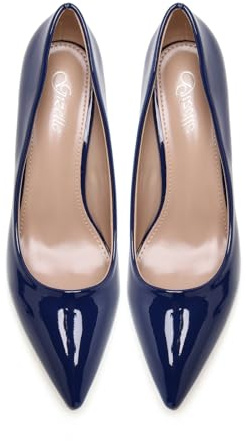Gizelle Womens Office Work Shoes Ladies Low Heels Pointed Toe Party Wedding Court Shoes for Women UK, Navy Patent-8