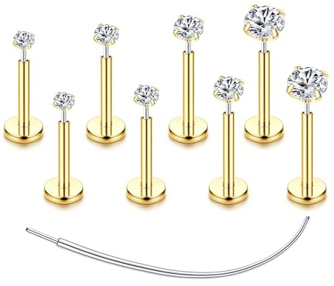 Chriscoco 4–8 st G23 Titan Helix Piercing Smycken Trådlös Tragus Conch Labret Lip Medusa Piercing Smycken Näspiercing Platt Baksida Broskörhängen Silver Guld Tragus Stud