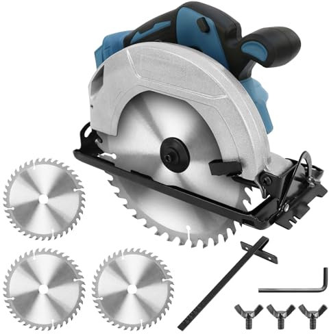 Sierra circular profesional compatible con Makita de 18 V batería con 2 hojas de sierra (185 mm), profundidad de corte: 64 mm, sierra circular manual, sierra circular con batería, sierra sin