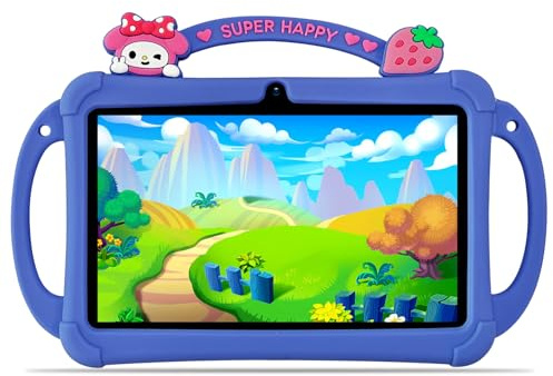 PRITOM 7 Inch Kids Tablets, WiFi Tablets for Kids, 4GB RAM, 32GB ROM,512GB Expand, Toddler Tablet, Parental Control,Android 13, BT, Dual Camera, Kids Software for Educating, Gaming Child Tablet（Blue）