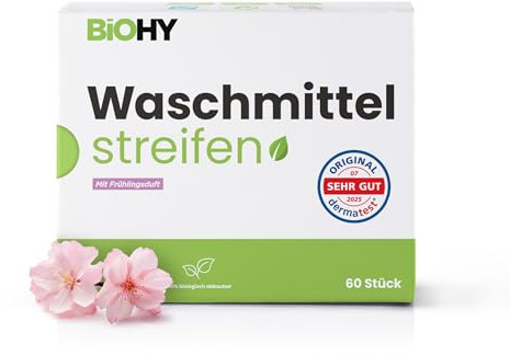 BiOHY Laundry Detergent Sheets with Spring Fragrance (1 x 60 Pieces) Sustainable Universal Travel Detergent without Plastic 100% Biodegradable Washing Paper Water-Soluble Detergent Strips