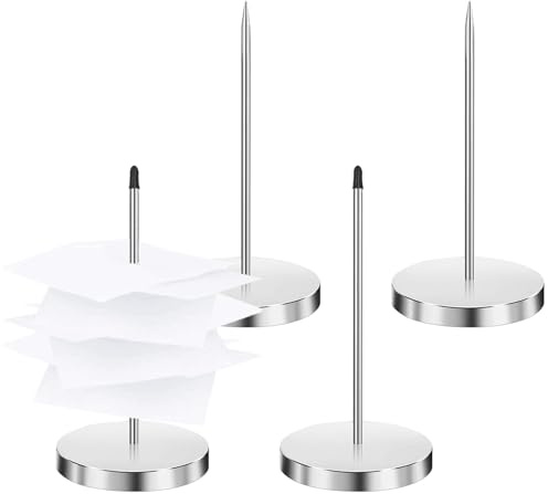 4Pcs Pinchos para Notas, Acero Inoxidable Pincho Portarrecibos Escritorio, Pincho para Tickets con Fondo Redondo, Tenedor de Factura Recibo Oporte, Soporte para Recibos de Papel para Bares Oficina