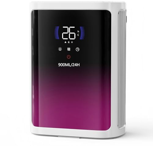 Deshumidificador Eléctrico, 2.8L, Deshumificadores de Humedad Silencioso, con Pantalla LCD, Función de Descongelación, Temporizador, Auto Apagado, 900ML/dia Ideal para Apartamento, Baño