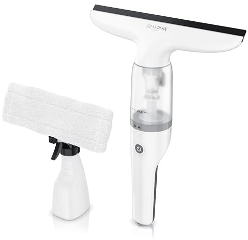 Brandson - Akku Fenstersauger kabellos – Fensterreiniger elektrisch 2200 mAh Li-Io-Akku – Laufzeit ca. 30 min. – 28 cm Saugdüse – 60 ml Wassertank – inkl. Sprühflasche