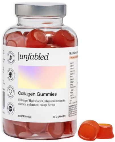 Unfabled Collagen Gummies for Women, 60 Gummies, 1000mg Hydrolysed Bovine Collagen with Biotin, Selenium & Vitamins A, B6, B12, C & E, Biotin Supports Normal Hair & Skin