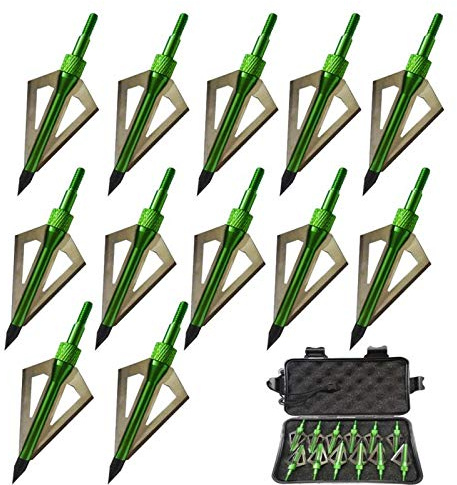 Hunting Broadheads, 3 Blades Archery Broadheads Screw-in Arrow Tips Compatible with Crossbow and Compound Bow(12 Pack) (Green)
