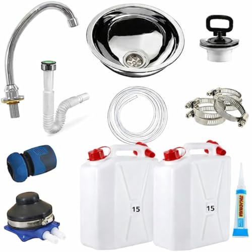 Express Water Kit, Kit per Costruire Lavandino Lavabo Lavello, Portatile Autonomo Trasportabile, con Serbatoio d'Acqua, in Acciaio Inox, con Comando a Pedale, per il Fai da Te, Completo di Accessori