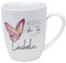Kaffeebecher/Tasse aus Porzellan, Motiv: Beginne den Tag mit einem Lächeln. Größe H/Ø: 9,8 x 8,2 cm, Fassungsvermögen 250 ml, Spülmaschinengeeignet.