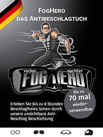 FogHero - das Antibeschlagtuch für Brillen, Visiere uvm. Antibeschlag Brillenputztuch Microfaser 1x Tuch, kein Antibeschlagspray