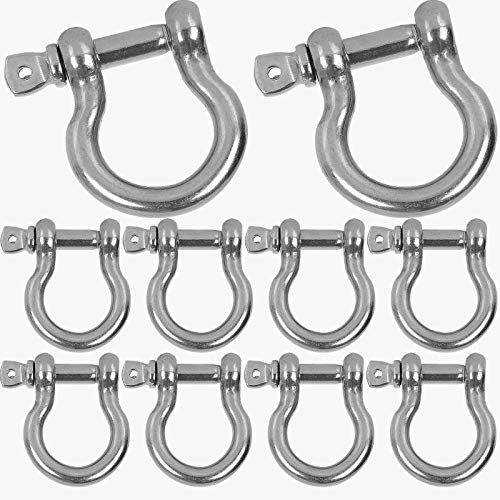 HNBun 304 Stainless Steel D Ring Shackle 5/16”, 14Pcs M8 Screw Pin Anchor Shackle, Heavy Duty Bow Shape Load Clamp for Survival Rope Paracord Camping Bracelet Camping Lifting Chains, 8MM