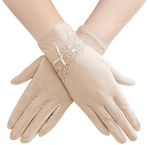 JIAHG Women Summer Sun Protection Gloves Thin Outdoor Ice Silk Lace Non-slip Driving Cycling Gloves Touch Screen UV Protection Glove for Travel Hiking Breathable, Quick Dry