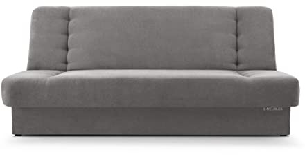 mb-moebel Sofa mit Schlaffunktion und Bettkasten, Kippsofa Klappsofa Schlafsofa Clic-Clack Couch für Wohnzimmer Federkern Sofagarnitur Polstersofa 92x192x85cm - Cyprus (Grau - Soro 90)