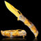Vividstill Taschenmesser für Männer, cool golden Klappmesser mit Titanplattiert Prägen 3D Wolf, gute Geschenk Edc Messer für Männer Outdoor Überleben Camping