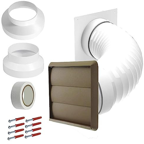 SPARES2GO Air Conditioning External Vent Kit 4 5 6 100mm 125mm 150mm Universal Exterior Wall Duct Set (Brown)