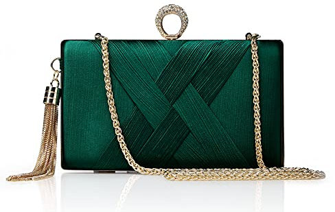 BABEYOND Bolsos de mano para mujer, bolso de noche con colgante de borla para novia, fiesta, graduación, boda, Green, Talla única