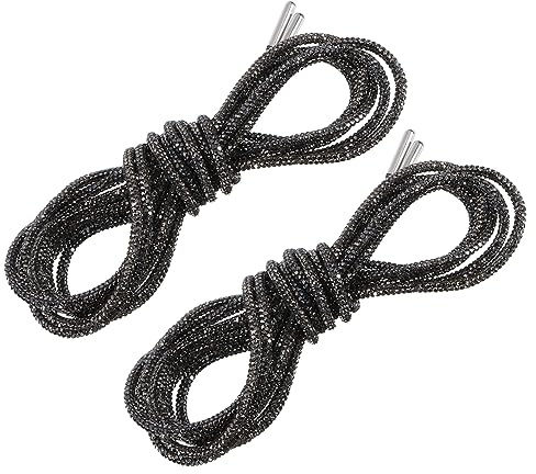 sourcing map Glitter Shoelaces, 2pcs - 55'' Rhinestone Round Shoelaces, Drawstring Cords Replacement for Sweatpants Hoodie (Bright Black)