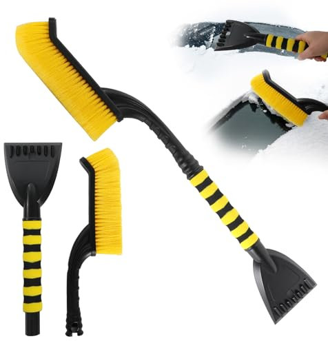 UYTAG Auto Eiskratzer, 2 in 1 Schneebesen Eiskratzer und Reinigungsbürste,Auto Eiskratzer mit Ergonomischem Schaumstoffgriff für PKW, LKW und SUV, Gelb