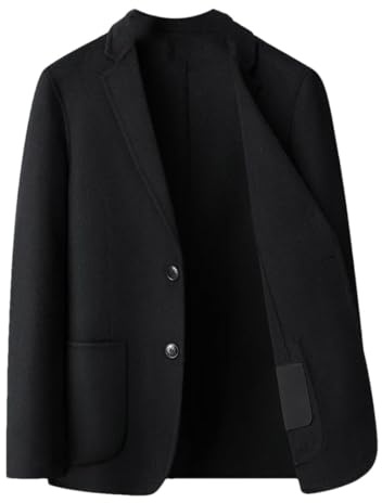 Men Cashmere Wool Blended Blazers Notched Collar Sheep Wool Suit Jacket Male Winter Black