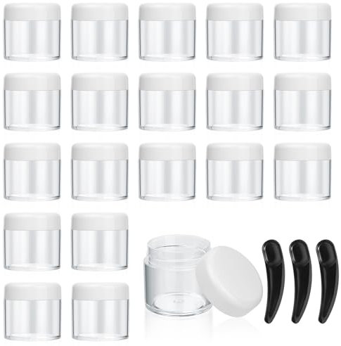 20 Stück leere Cremedosen, 40 ml transparenter kleiner Kunststoffbehälter für Kosmetikdosen, Lippenbalsambehälter, mit 3 Stück Minispateln (Weiß)