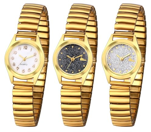 JewelryWe Ultra tunn lätt läsarklocka med elastiskt band, guld/silverklocka