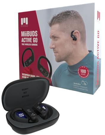 MIIEGO MiiBUDS Active GO Bluetooth Kopfhörer - Kabellos & Wasserfest - Ultrasichere Passform - Kristallklarer Sound & Lange Akkulaufzeit – Black