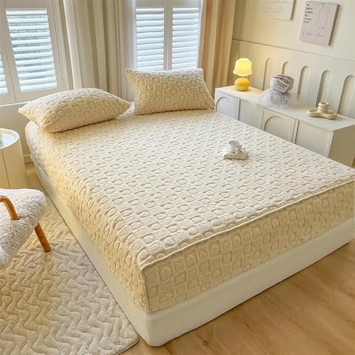 GIBZ Spannbettlaken Cord Weiches Spannbetttuch Fleece Warmes Winter Bettlaken Liebe Einfarbig Matratzenhöhe 5-30cm Gelb 200x220cm