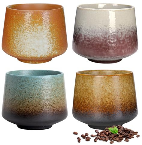 BORDEAG Taza De Café De Cerámica 190ML, 4 Piezas Taza De Café, Tazas De Espresso, Tazas De Té De Cerámica, Tazas De Cafe Para Café Té Bebidas