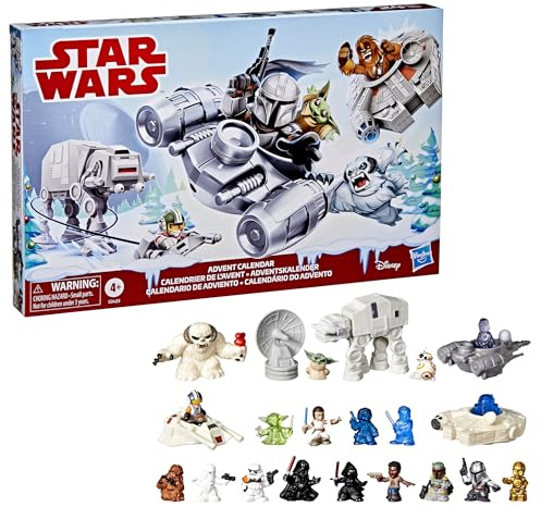 Advent Calendars Star Wars, 24 Surprise Toys (18 Micro Squishables + 6 Vehicles), Snowy Pop-Up Play Backdrop, Collectable Mini Figures, Ages 4+, Christmas Toys for Fans & Collectors