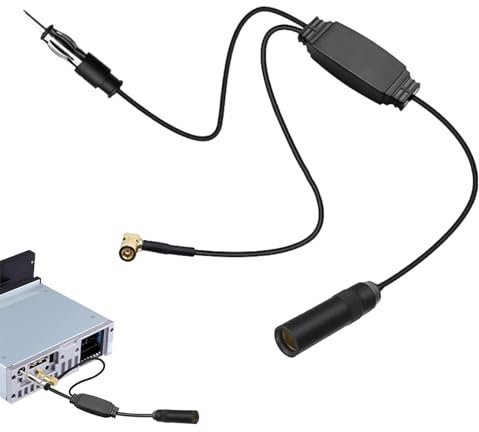 SMB Antena Autoradio, Adaptador Divisor Dab Splitter Cable, Compatible con Blaupunkt, TechniSat, Pioneer, Kenwood, Conector SMB DIN Ángulo Recto, Extensión 34.5 CM para Recepción de Radio Digital y FM