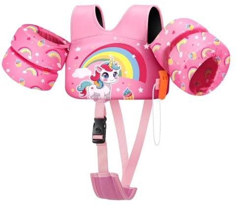 HeySplash Chaleco de Natación para Niños, Manguito de Natación con Correa Ajustable, Flotador de Piscina para Niñas de 13-30/22-44lbs, Flotador para Niños Aprendan a Nadar