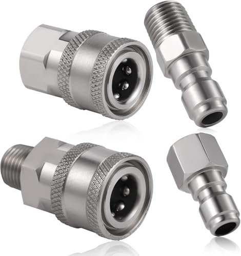 HARY 4 Stück Hochdruckreiniger Kupplung Edelstahl männlich und weiblich Schnellkupplungen 3/8 Hochdruckreiniger Adapter NPT 3/8inch Hochdruckreiniger Armaturen(Innengewinde, Außengewinde