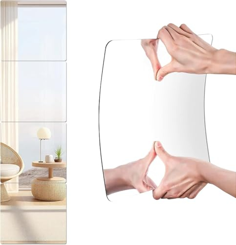 PopularLdo 8 Pack 12x12 Inch Shatterproof Acrylic Mirror Tiles, Self-Adhesive Full Body Wall Mirrors for Bedroom, Home Gym, Bathroom & Living Room, Unbreakable Flexible Mirror Sheets