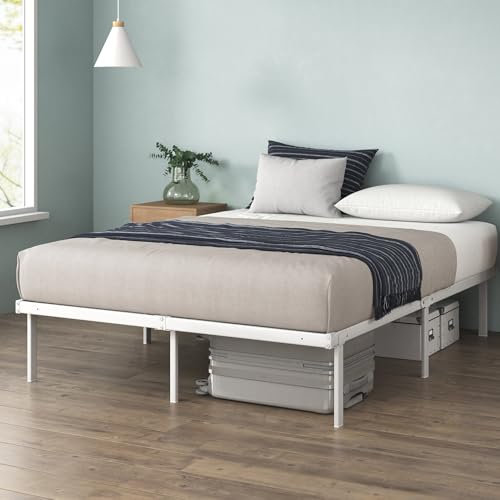 Zinus Caleb Bett 140x200 cm - Höhe 36 cm mit Stauraum unter dem Bett - Metall-Plattformbettrahmen - Klappbarer Bettrahmen - Weiß