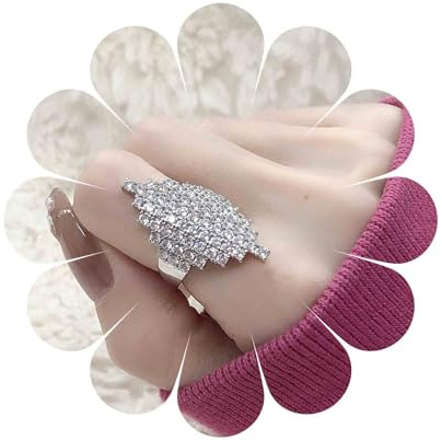 Aneneiceera Vintage Cristal Escudo Anillos De Plata Cz Armadura Anillos De Diamantes De Imitación Completa Cz Envoltura Nudillo Anillo Punk Ajustable Chunky Joyería De La Mano Para Las Mujeres (plata)