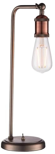 National Lighting Maddox E27 Adjustable Large Table Lamp Pewter & Copper – Industrial Style Desk Lamp with On/Off Base Switch – Aged Metal Finish, LED Filament Compatible – 240V IP20 40W Max