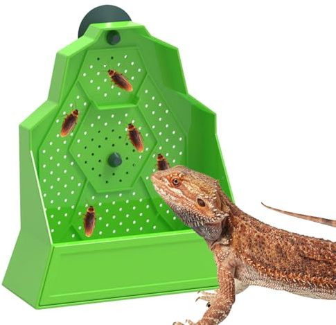 Cuenco de alimentación de insectos para reptiles, colgador de ventosa, caja alimentadora de insectos a prueba de escape con agujeros de ventilación, cuenco de comida de caza montado en la pared para